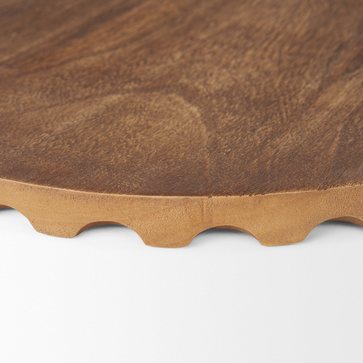 Waverly Light Brown Round Wood Scalloped Edged Trays - Ornate Home