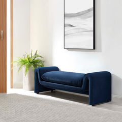 Waverly Midnight Blue Performance Velvet Bench - Ornate Home