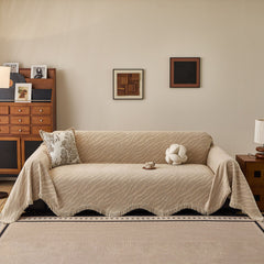 Wavy Wave Pattern Woven Couch Cover with Fringe Tassel, Soft Furniture Cover Protector - Ornate Home
