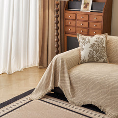 Wavy Wave Pattern Woven Couch Cover with Fringe Tassel, Soft Furniture Cover Protector - Ornate Home