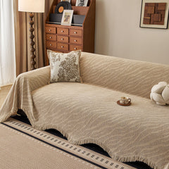 Wavy Wave Pattern Woven Couch Cover with Fringe Tassel, Soft Furniture Cover Protector - Ornate Home
