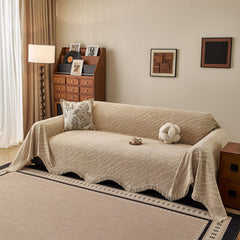 Wavy Wave Pattern Woven Couch Cover with Fringe Tassel, Soft Furniture Cover Protector - Ornate Home