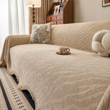 Wavy Wave Pattern Woven Couch Cover with Fringe Tassel, Soft Furniture Cover Protector - Ornate Home