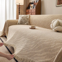Wavy Wave Pattern Woven Couch Cover with Fringe Tassel, Soft Furniture Cover Protector - Ornate Home