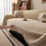 Wavy Wave Pattern Woven Couch Cover with Fringe Tassel, Soft Furniture Cover Protector - Ornate Home