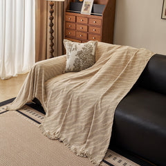 Wavy Wave Pattern Woven Couch Cover with Fringe Tassel, Soft Furniture Cover Protector - Ornate Home