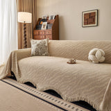 Wavy Wave Pattern Woven Couch Cover with Fringe Tassel, Soft Furniture Cover Protector - Ornate Home