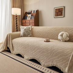 Wavy Wave Pattern Woven Couch Cover with Fringe Tassel, Soft Furniture Cover Protector - Ornate Home