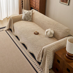 Wavy Wave Pattern Woven Couch Cover with Fringe Tassel, Soft Furniture Cover Protector - Ornate Home