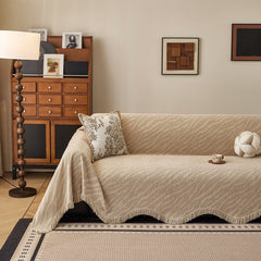 Wavy Wave Pattern Woven Couch Cover with Fringe Tassel, Soft Furniture Cover Protector - Ornate Home