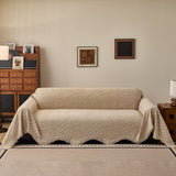 Wavy Wave Pattern Woven Couch Cover with Fringe Tassel, Soft Furniture Cover Protector - Ornate Home