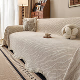 Wavy Wave Pattern Woven Couch Cover with Fringe Tassel, Soft Furniture Cover Protector - Ornate Home