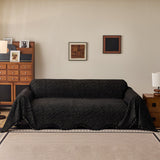 Wavy Wave Pattern Woven Couch Cover with Fringe Tassel, Soft Furniture Cover Protector - Ornate Home
