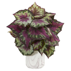 Wax Begonia Artificial Plant in Marble Finished Vase - Ornate Home