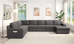 Waylon Gray 145.5"W Linen U-Shape Sectional Sofa with Right-Facing Chaise - Ornate Home