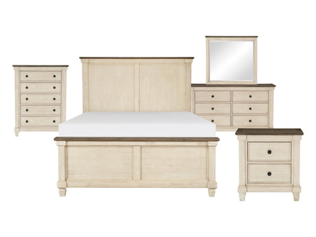 Weaver Antique White/Rosy Brown 5-Piece Queen Bedroom Set - Ornate Home