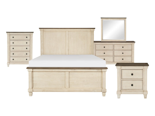 Weaver Antique White/Rosy Brown 5-Piece Queen Bedroom Set - Ornate Home