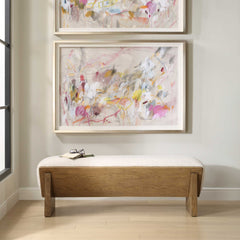 Wedged Ivory Fabric Bench - Ornate Home