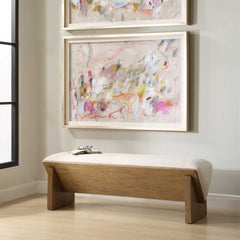 Wedged Ivory Fabric Bench - Ornate Home