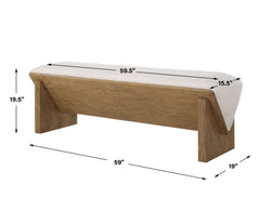 Wedged Ivory Fabric Bench - Ornate Home