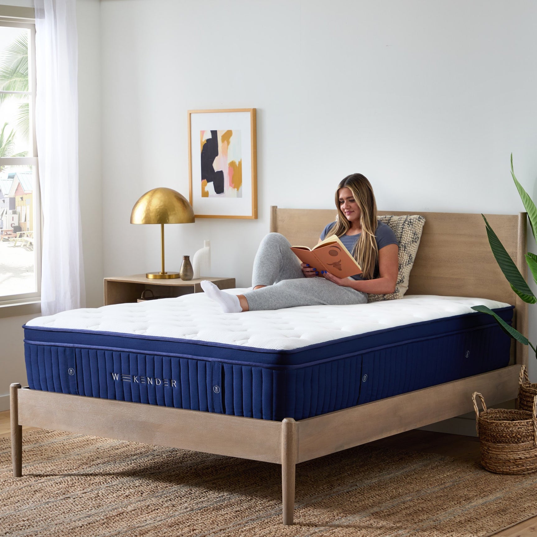 Weekender Blue/White Twin 13" Euro Top Hybrid Mattress - Ornate Home