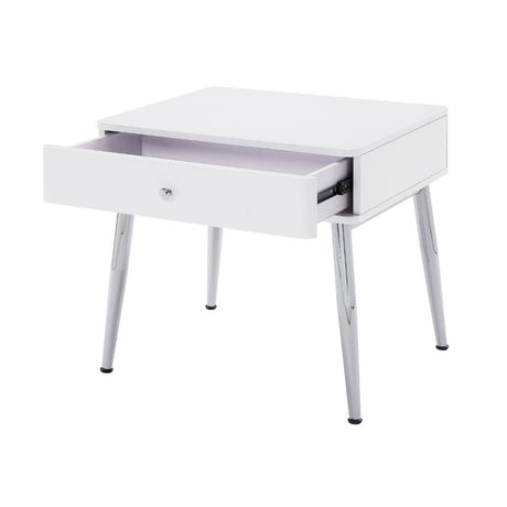 Weizor White/Chrome End Table - Ornate Home