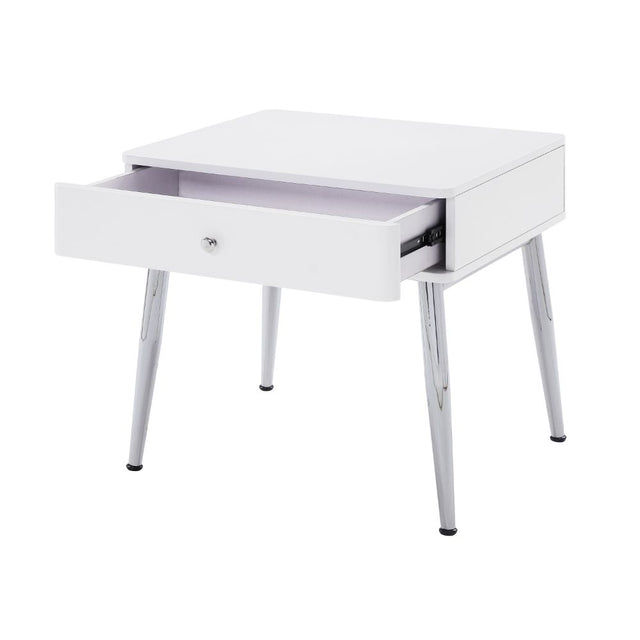 Weizor White/Chrome End Table - Ornate Home