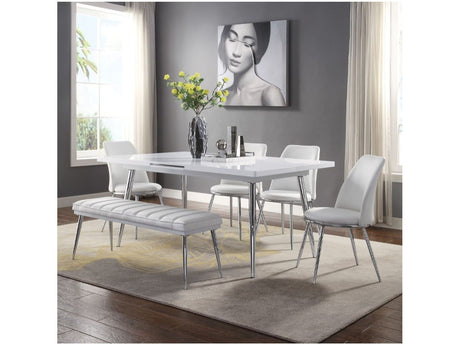 Weizor White High Gloss & Chrome Dining Table - Ornate Home