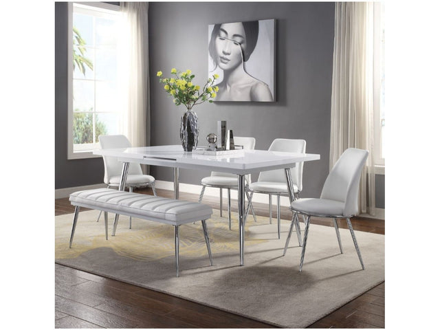 Weizor White High Gloss & Chrome Dining Table - Ornate Home