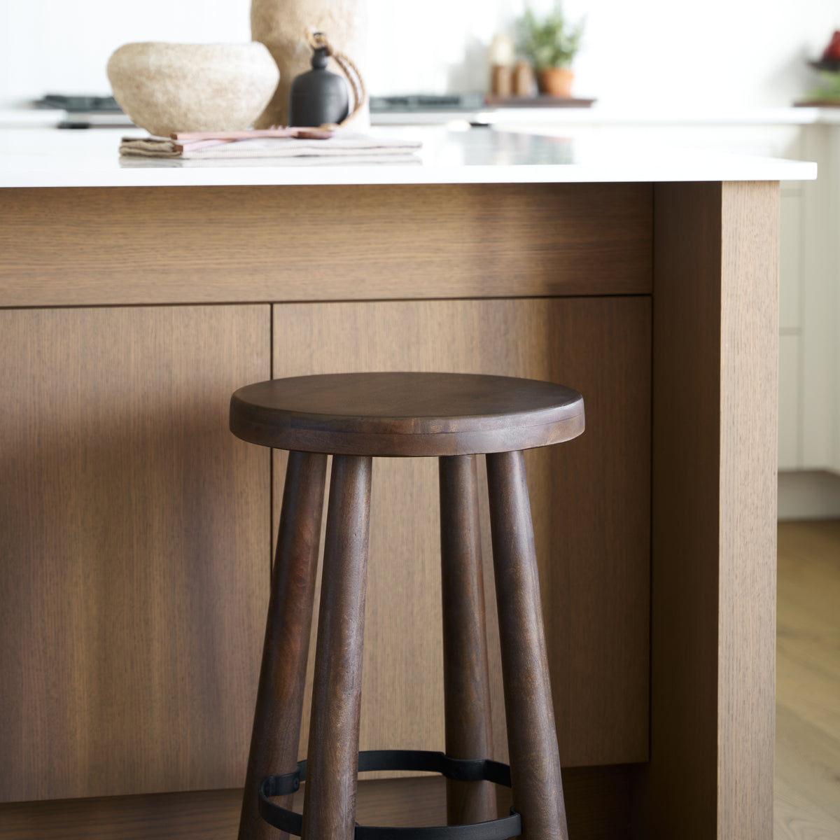 Weldon Dark Brown/Matte Black Wood Metal Counter Stool