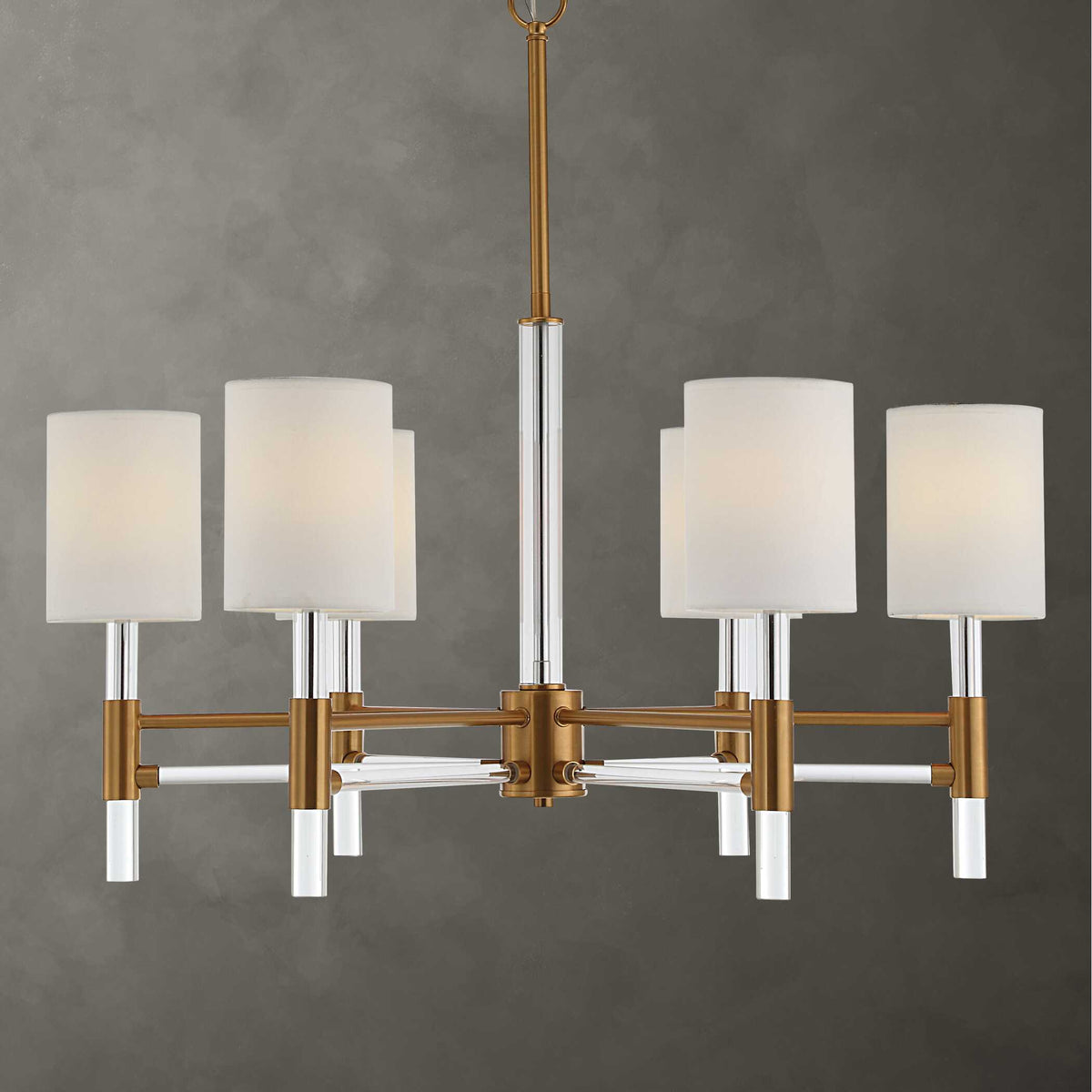 Welkin Brass/White 6 Light Modern Chandelier - Ornate Home