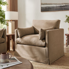 Wellfleet Almond Slipcovered Linen-Blend Armchair - Ornate Home