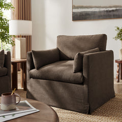 Wellfleet Cocoa Slipcovered Linen-Blend Armchair - Ornate Home