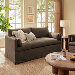Wellfleet Cocoa Slipcovered Linen-Blend Loveseat - Ornate Home