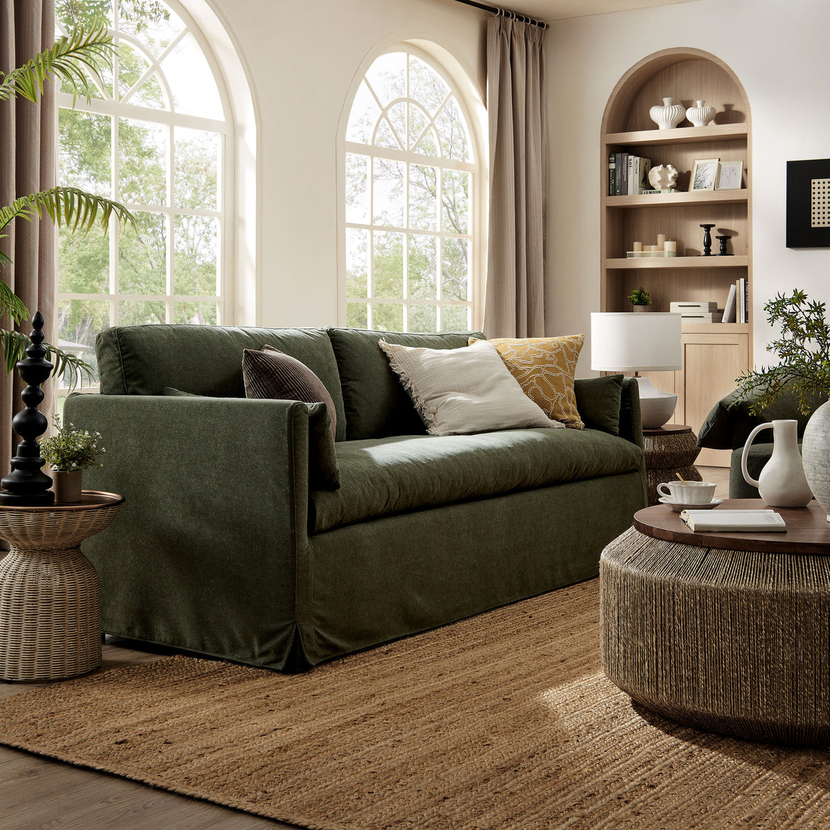 Wellfleet Sage 85" Slipcovered Fabric Sofa - Ornate Home