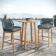 Wellspring Blue/Graphite 3-Piece Outdoor Patio Teak Wood Bar Set - Ornate Home