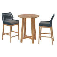 Wellspring Blue/Graphite 3-Piece Outdoor Patio Teak Wood Bar Set - Ornate Home