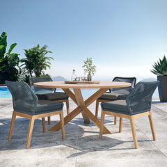 Wellspring Blue/Graphite 5-Piece Outdoor Patio Teak Wood Dining Set - Ornate Home