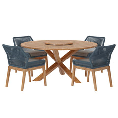 Wellspring Blue/Graphite 5-Piece Outdoor Patio Teak Wood Dining Set - Ornate Home