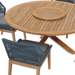 Wellspring Blue/Graphite 5-Piece Outdoor Patio Teak Wood Dining Set - Ornate Home