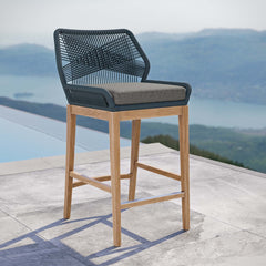 Wellspring Blue/Graphite Outdoor Patio Teak Wood Bar Stool - Ornate Home