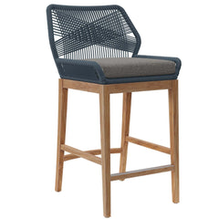 Wellspring Blue/Graphite Outdoor Patio Teak Wood Bar Stool - Ornate Home