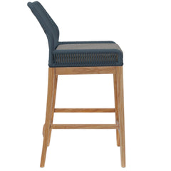 Wellspring Blue/Graphite Outdoor Patio Teak Wood Bar Stool - Ornate Home