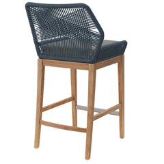 Wellspring Blue/Graphite Outdoor Patio Teak Wood Bar Stool - Ornate Home