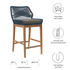 Wellspring Blue/Graphite Outdoor Patio Teak Wood Bar Stool - Ornate Home