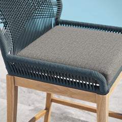 Wellspring Blue/Graphite Outdoor Patio Teak Wood Bar Stool - Ornate Home