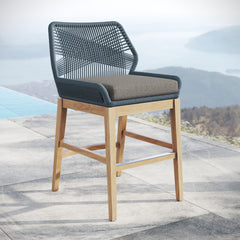 Wellspring Blue/Graphite Outdoor Patio Teak and Rope Counter Stool - Ornate Home