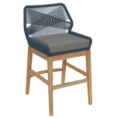 Wellspring Blue/Graphite Outdoor Patio Teak and Rope Counter Stool - Ornate Home