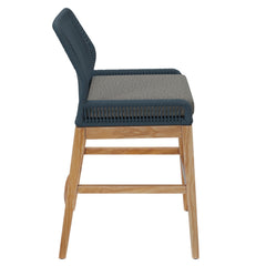Wellspring Blue/Graphite Outdoor Patio Teak and Rope Counter Stool - Ornate Home
