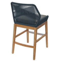 Wellspring Blue/Graphite Outdoor Patio Teak and Rope Counter Stool - Ornate Home